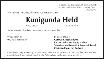 Traueranzeige von Kunigunda Held von Pegnitz-Zeitung